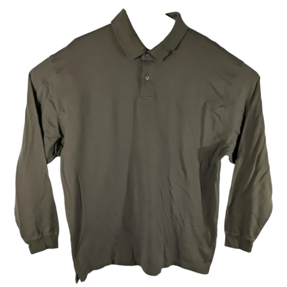 Turnbury Long Sleeve Polo Shirt Olive Green Brown Mens Size XL